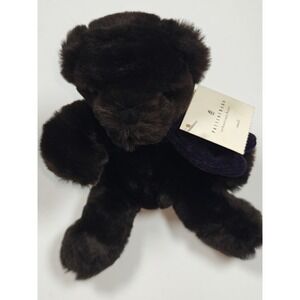 New‎ With Tags Pottery Barn Dark Brown Espresso Bear Plush with Purple Scarf 6"